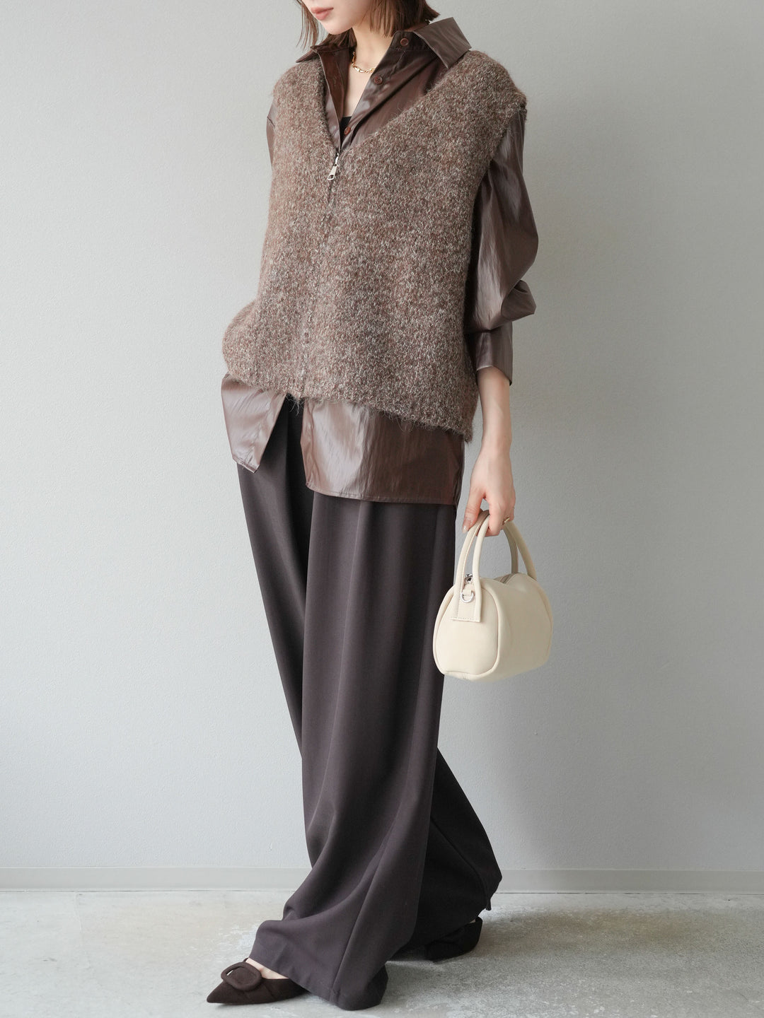 [予約]フェイクレザーシャツ/ブラウン