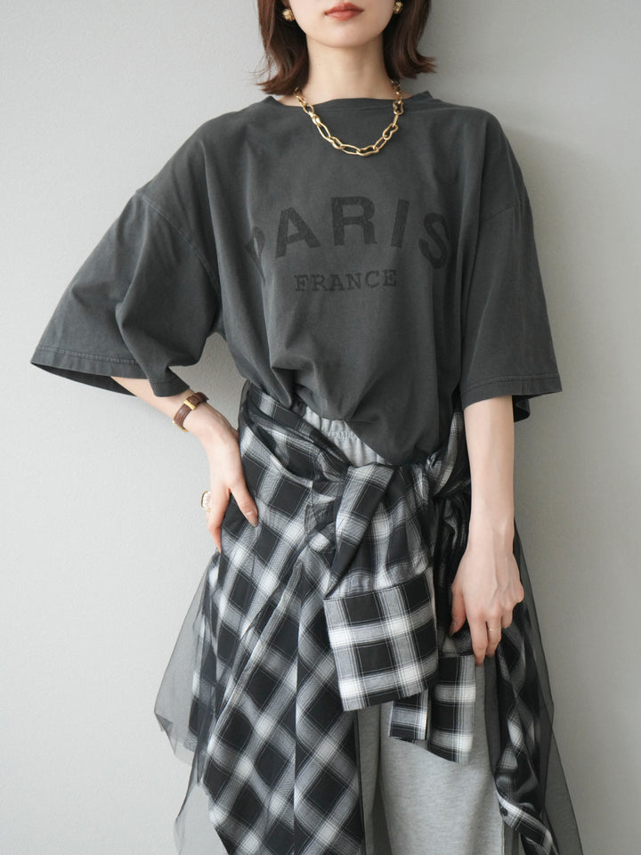 [予約]ピグメントロゴプリントTシャツ/チャコール