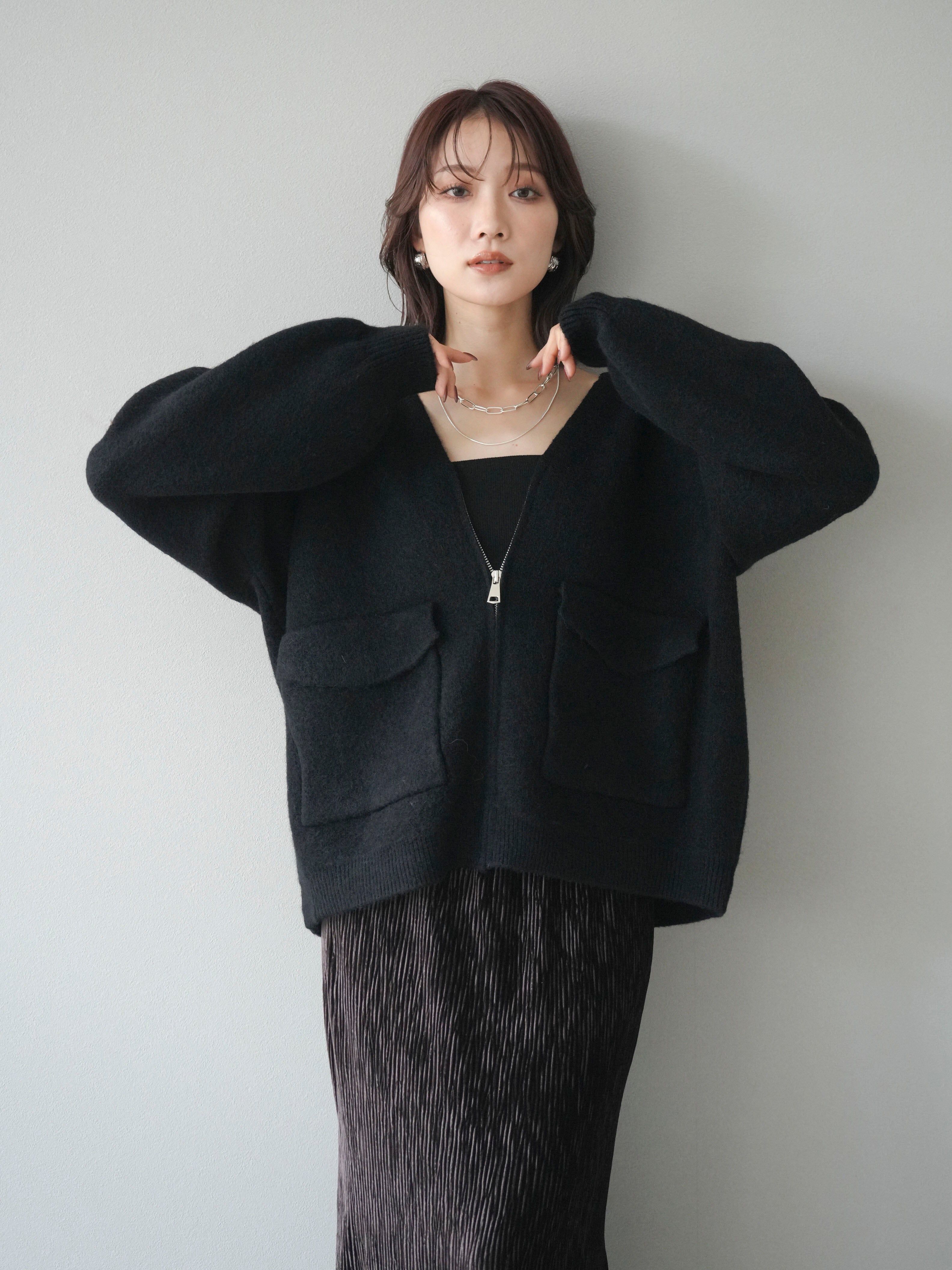 予約]BIGポケットジップニットカーディガン/black – Lumier