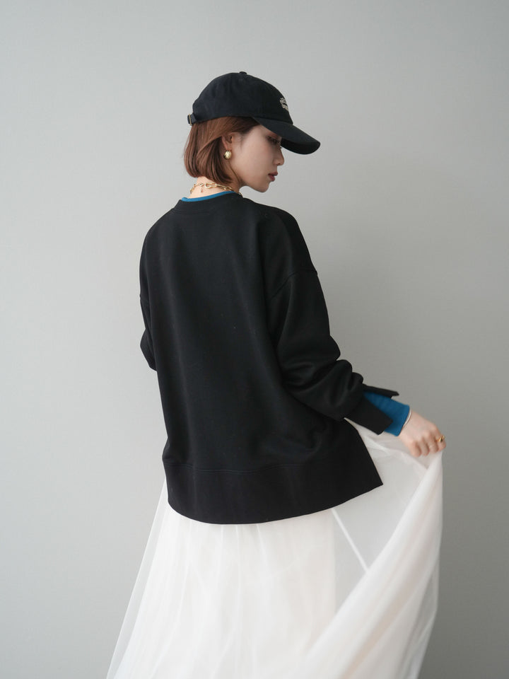 [予約]配色レイヤードデザインスエットプルオーバー/black