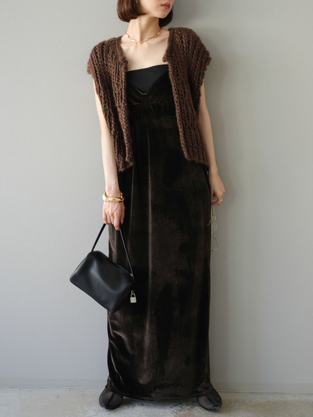 [予約]ハンドニットローピングベスト/ブラウン