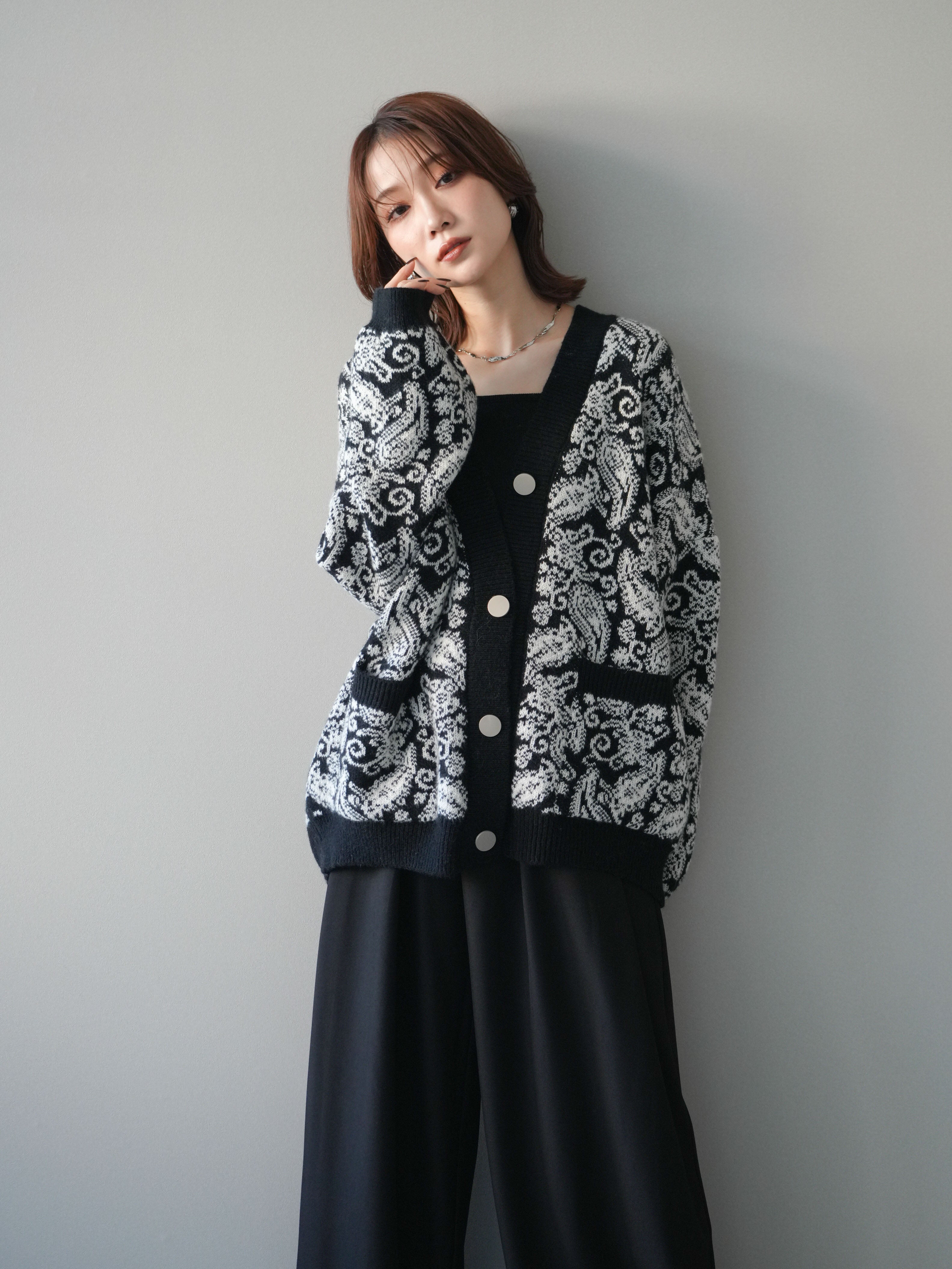 未使用　CHALLENGER ペイズリー柄ニットカーディガン L CHALLENGER/BIG PAISLEY CARDIGAN（BLACK）［ビッグペイズリー