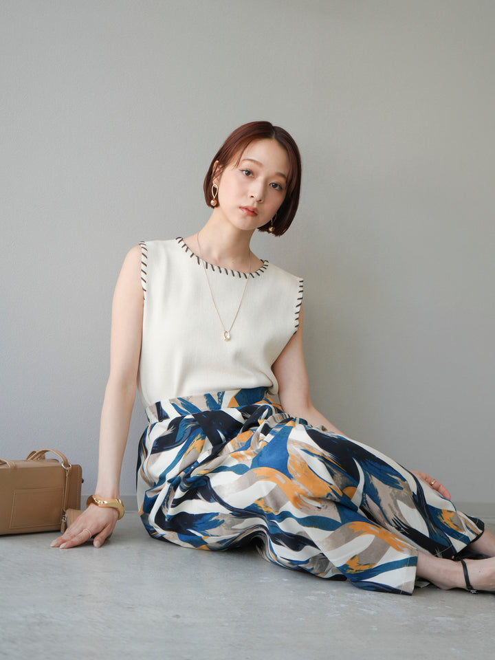 [予約]リネンタッチハンドステッチニットプルオーバー/アイボリー