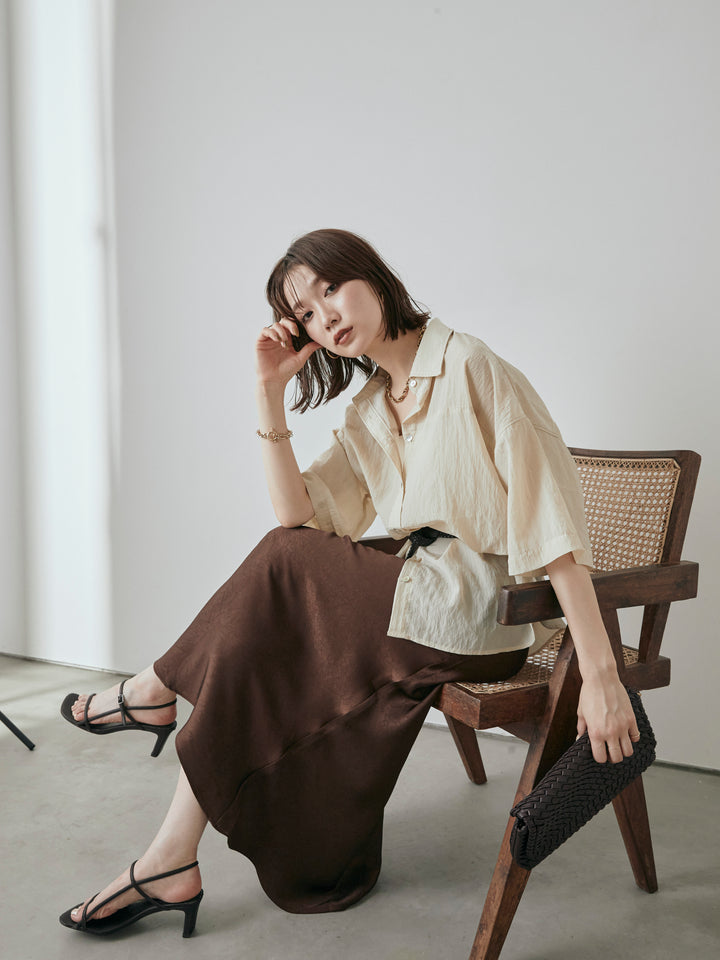 [予約]サテンワッシャーナロースカート/ブラウン