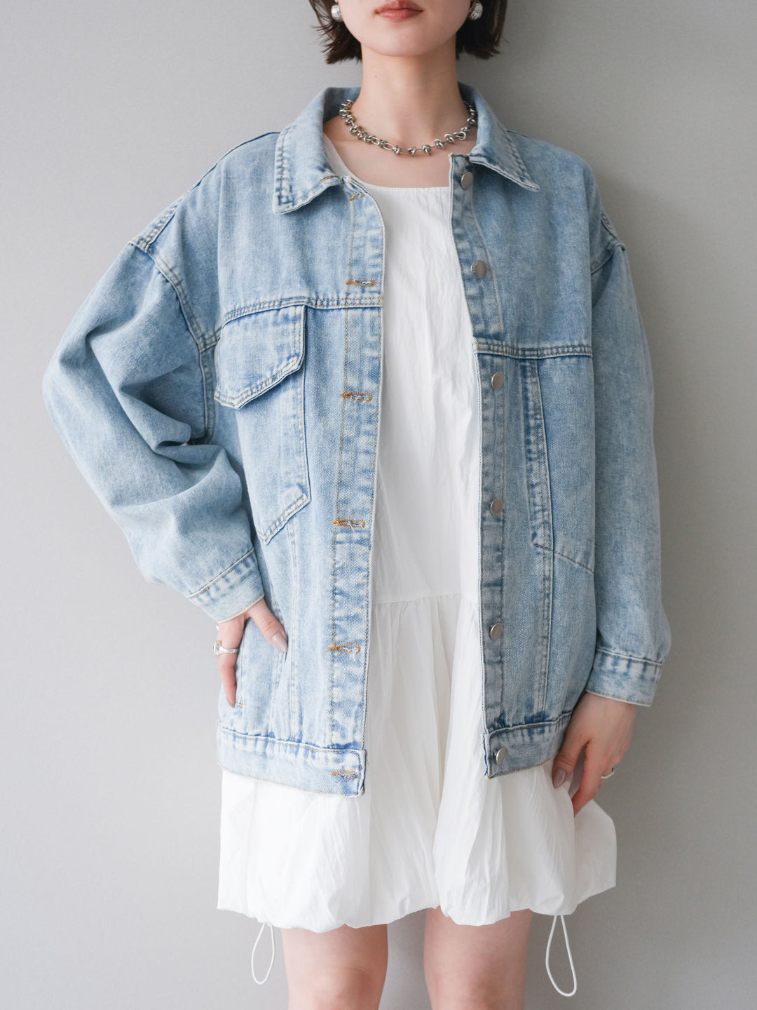 [予約]ドロストバルーンミニワンピース/white