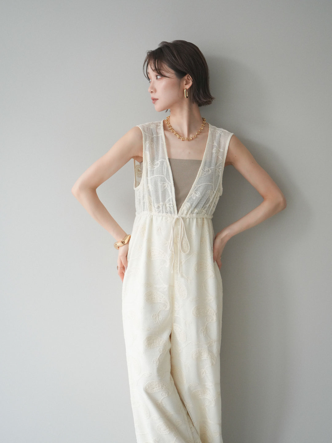 [SET]レース刺繍サロペット+選べるアクセセット(2set)