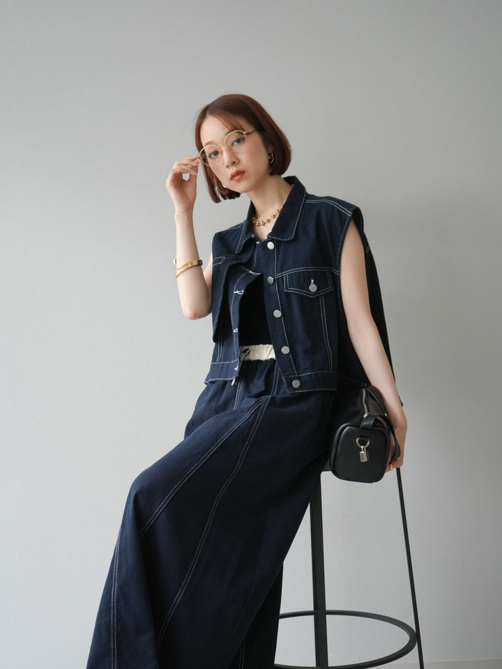 [SET]ステッチコットンツイルベスト＆スカートSET UP(2set)