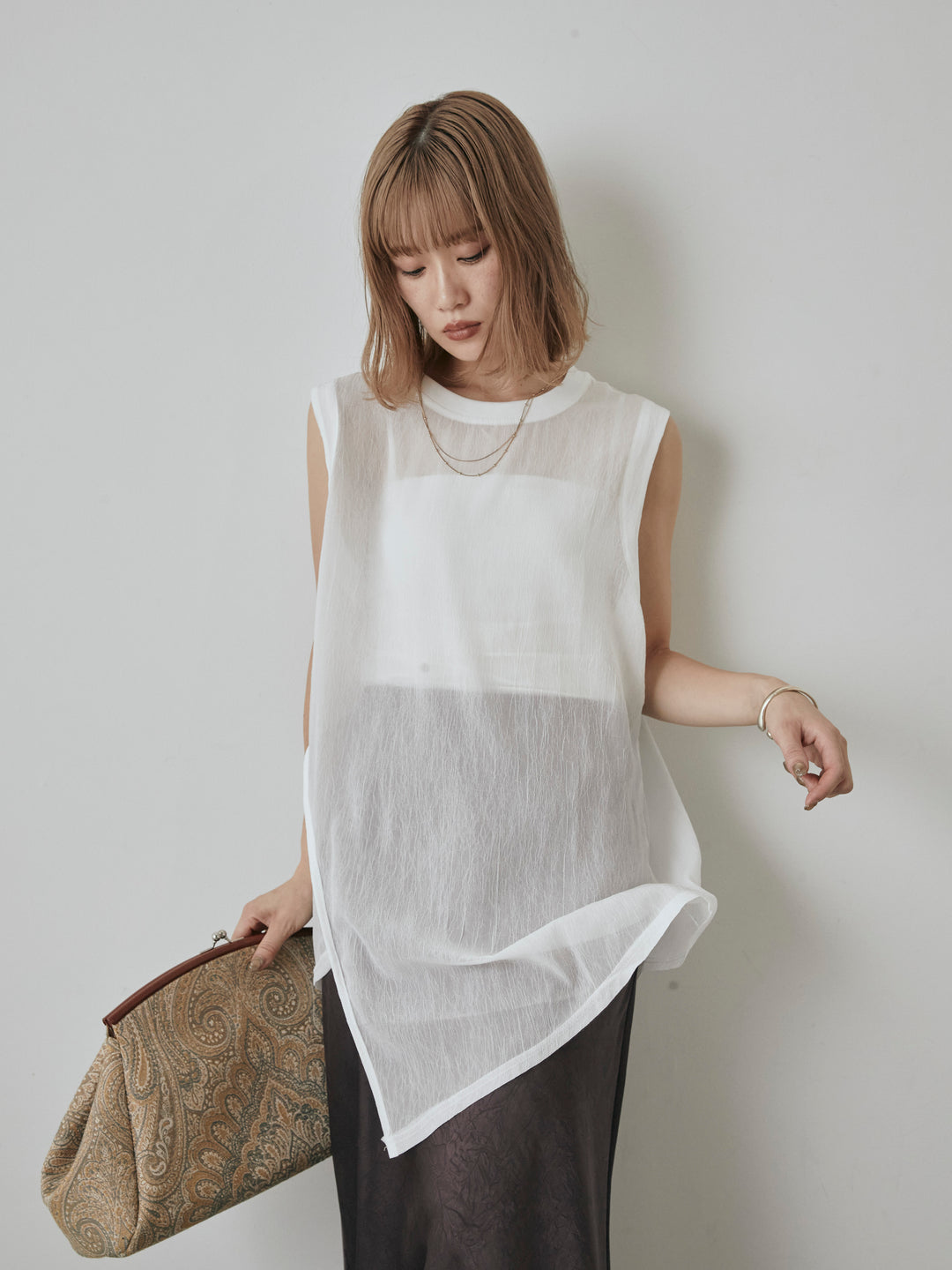 [予約]シアーワッシャーアシンメトリープルオーバー/ホワイト