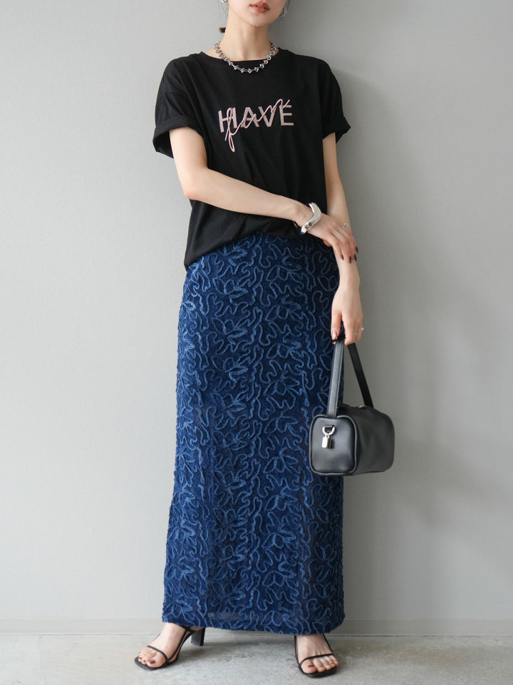 [予約]デザインロゴ刺繍Tシャツ/ブラック