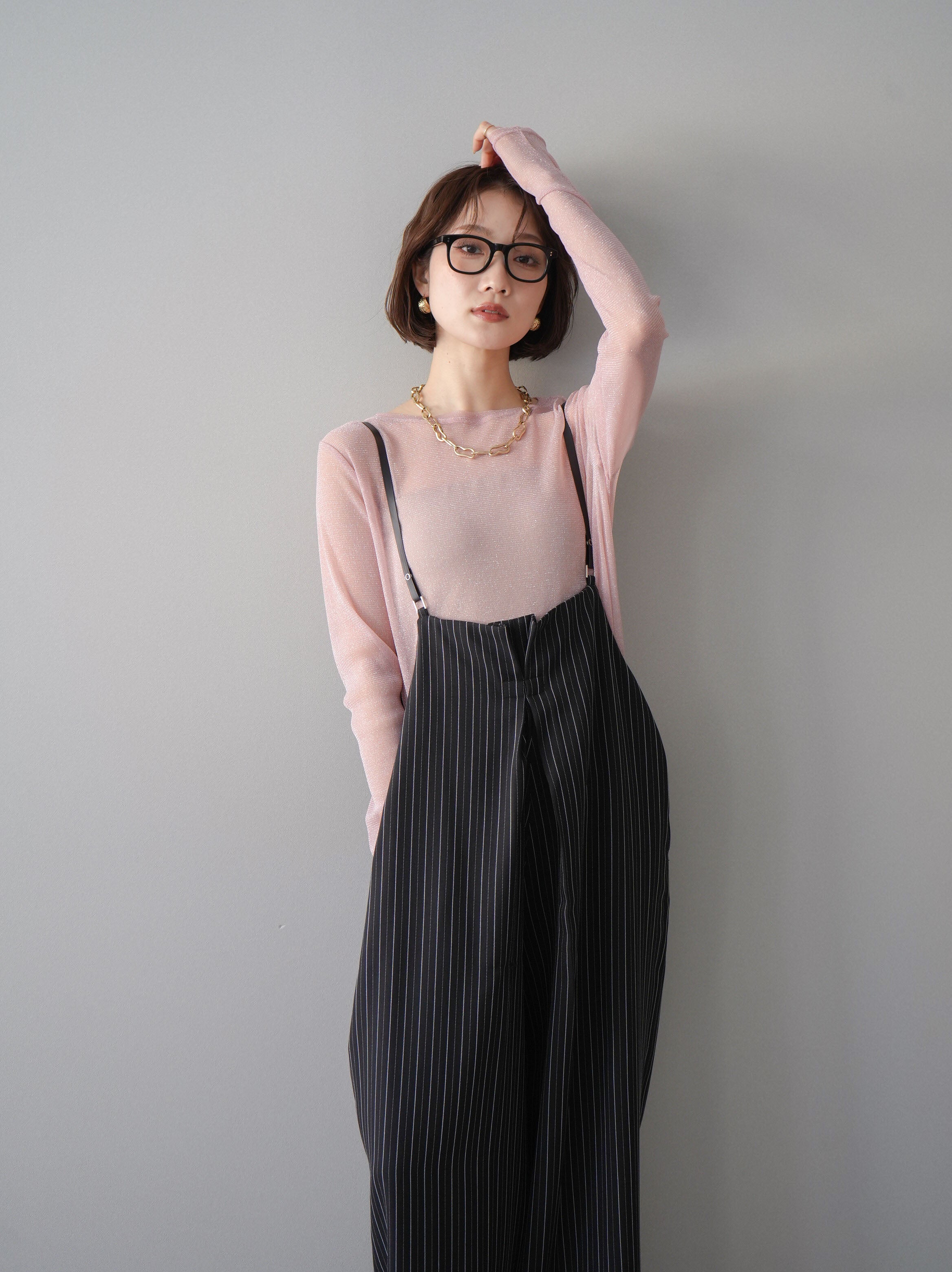 ヘリンボーンストライプジレ+ヘリンボーンサス付サロペットSET❣️黒 Lumier 予約]ヘリンボーンストライプサス付サロペット/black – Lumier