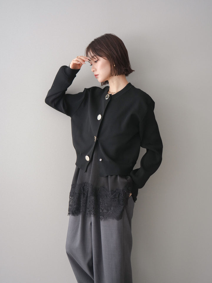 [SET]メタルボタンクルーネックニットカーディガン+選べるアクセセット(2set)
