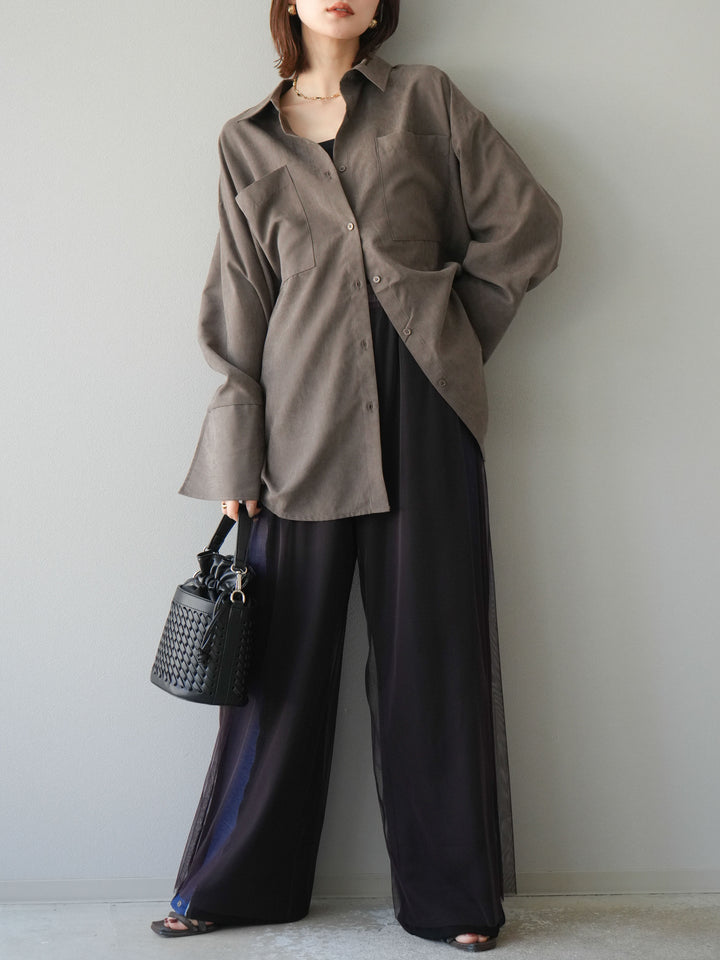 [予約]スエードライクBIGカフスオーバーシャツ/ブラウン