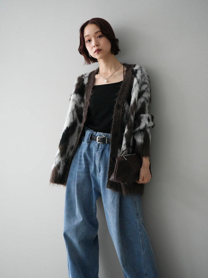 [予約]アーガイル柄シャギーニットカーディガン/brown