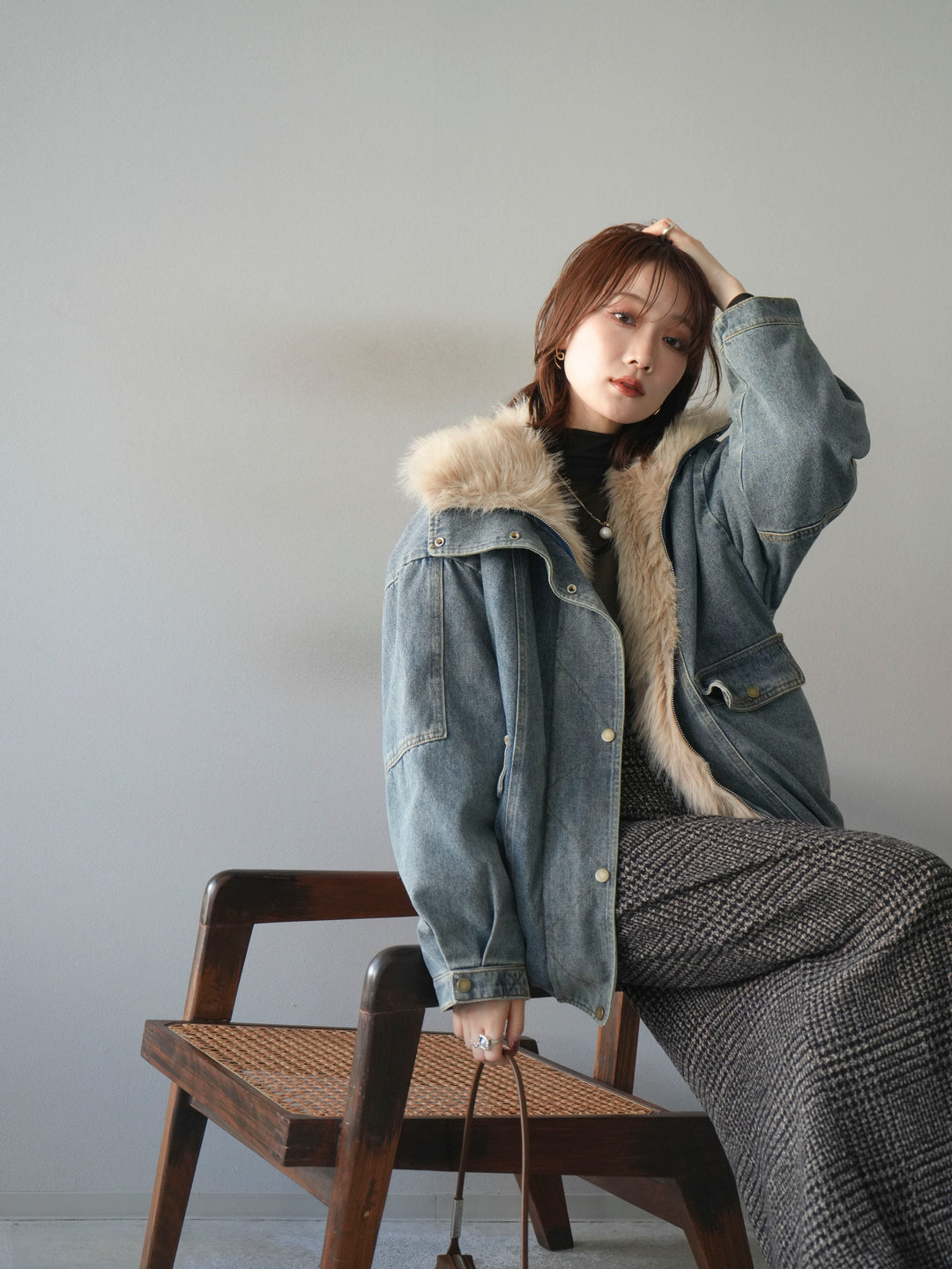 [SET]デニムxファーブルゾン+選べるアクセセット(2set)