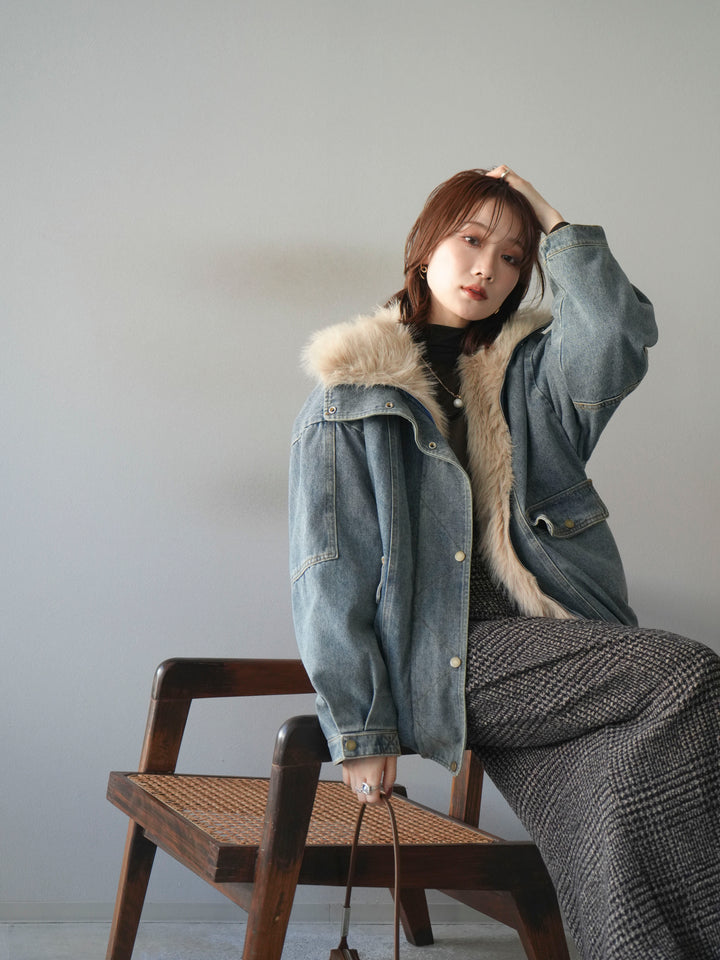 [SET]デニムxファーブルゾン+選べるアクセセット(2set)