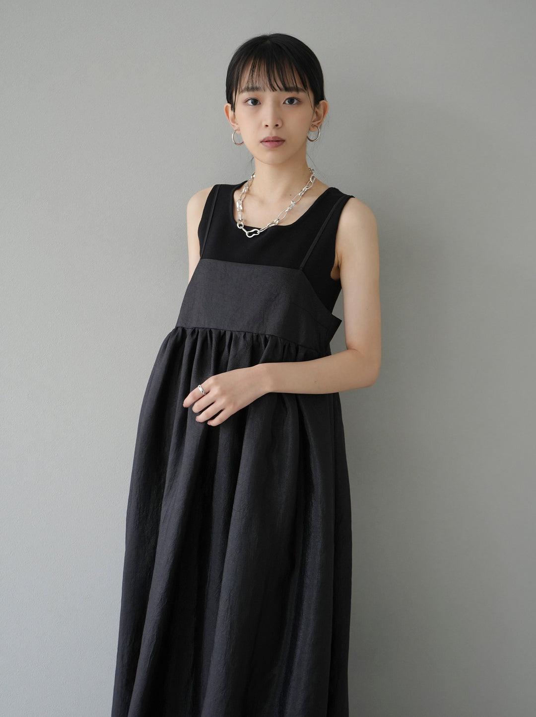 [Pre-order] Sheer Washer Volume Cami Dress/Black