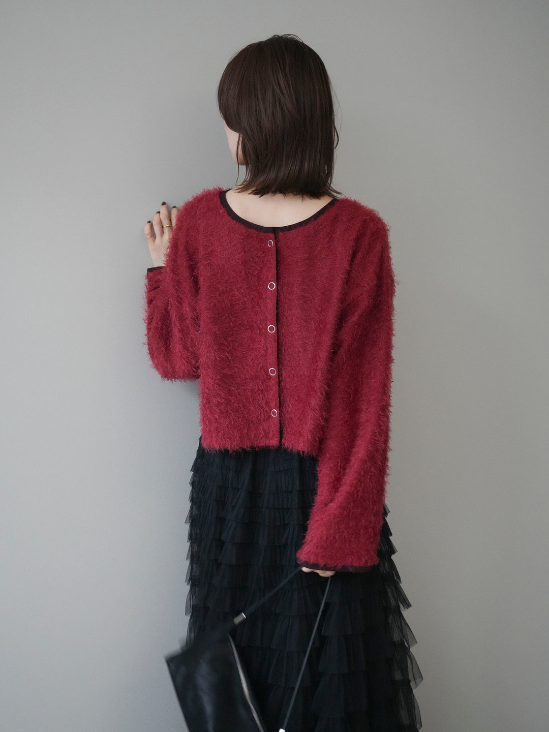 [予約]バイカラー2WAYシャギーニットカーディガン/red