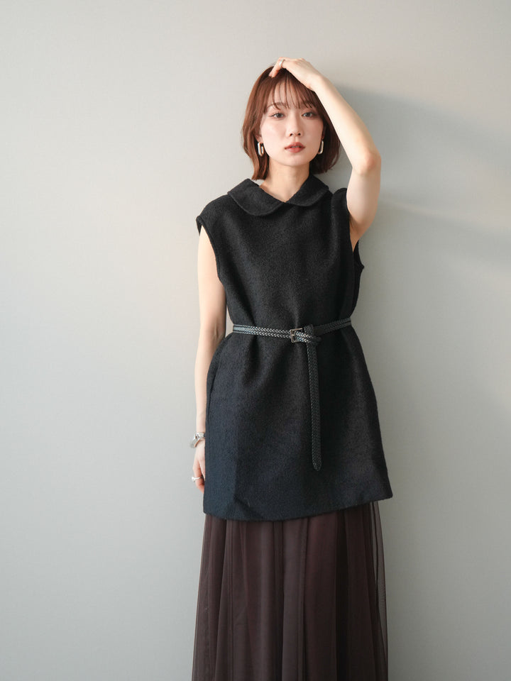 [SET]襟付きブークレミニワンピース+チュールボリュームスカート(2set)