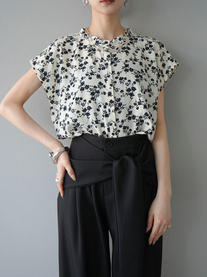 [予約]フラワープリントフレンチスリーブブラウス/アイボリー