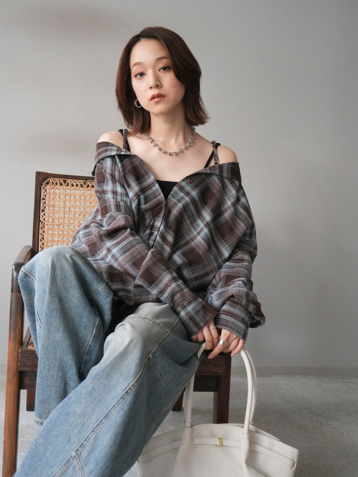 [予約]マルチウェイチェックシャツ/brownblue