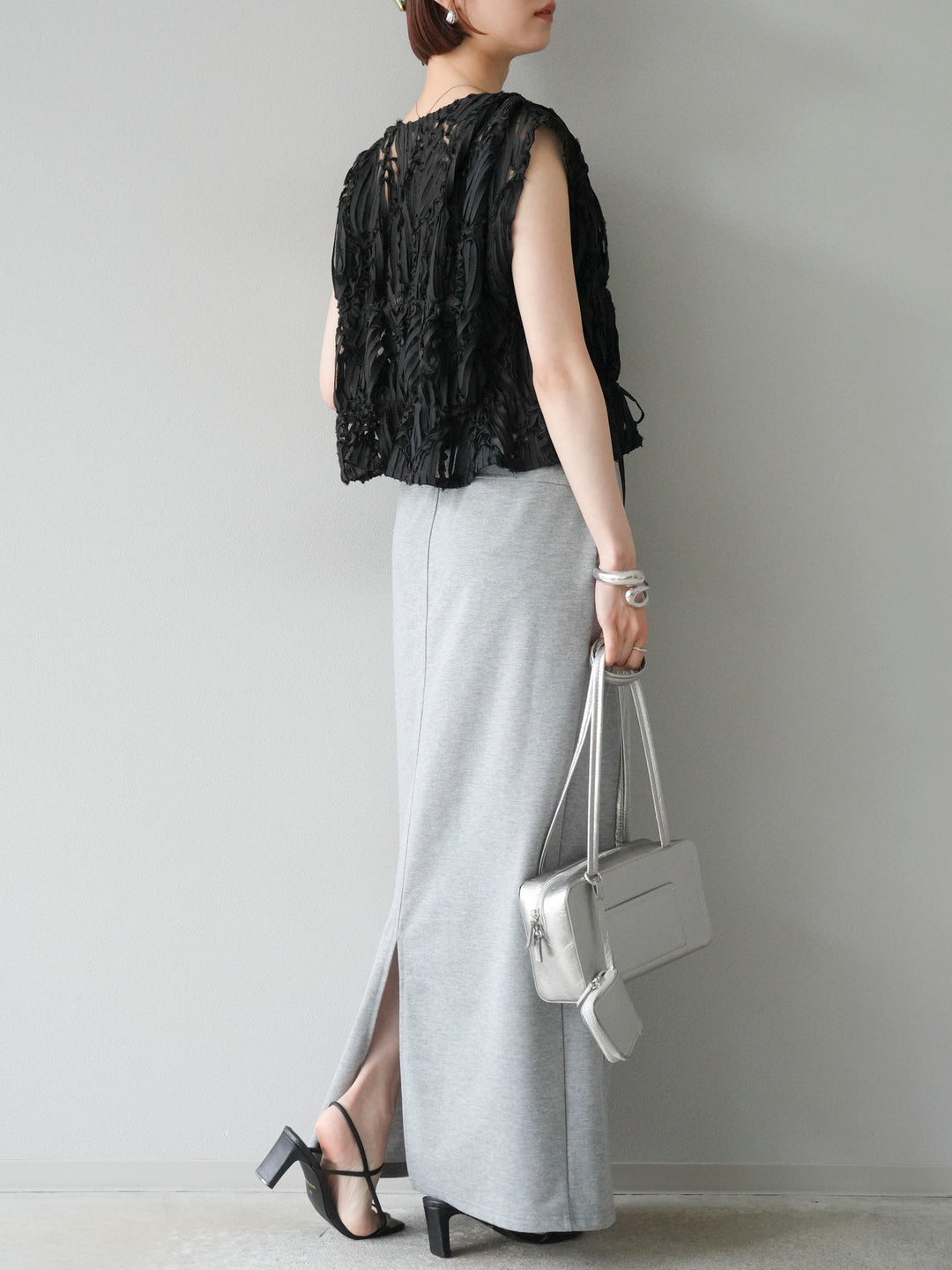 [SET]ジャガードレースリボントップス+スウェットロングスカート(2set)