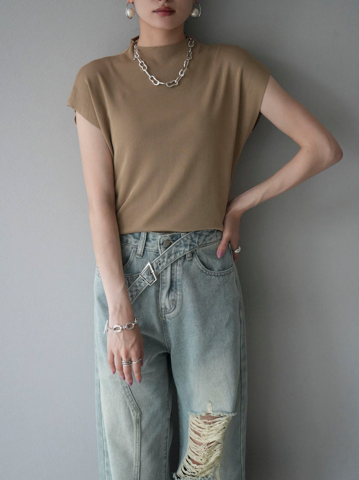 [Pre-order] Petite Neck Side Shirring Summer Knit Top/Beige