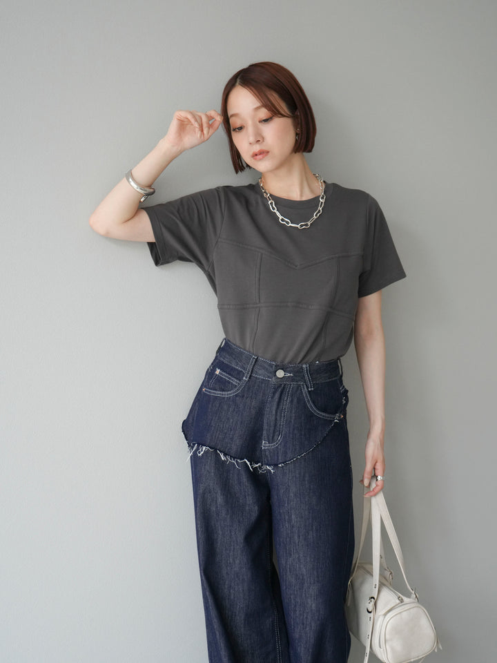 [SET]ビスチェデザインTシャツ+ヒップデザインデニムパンツ(2set)