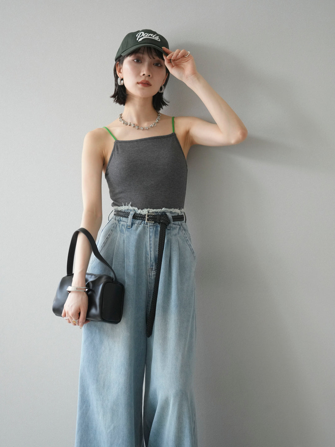 [予約]バイカラーストラップカップ付キャミソール/グレー