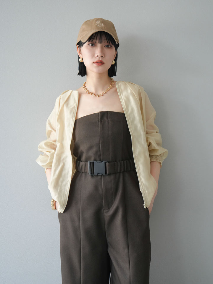 [SET]タックデザインシアーブルゾン+ヘザーツイルベルト付ベアサロペット(2set)