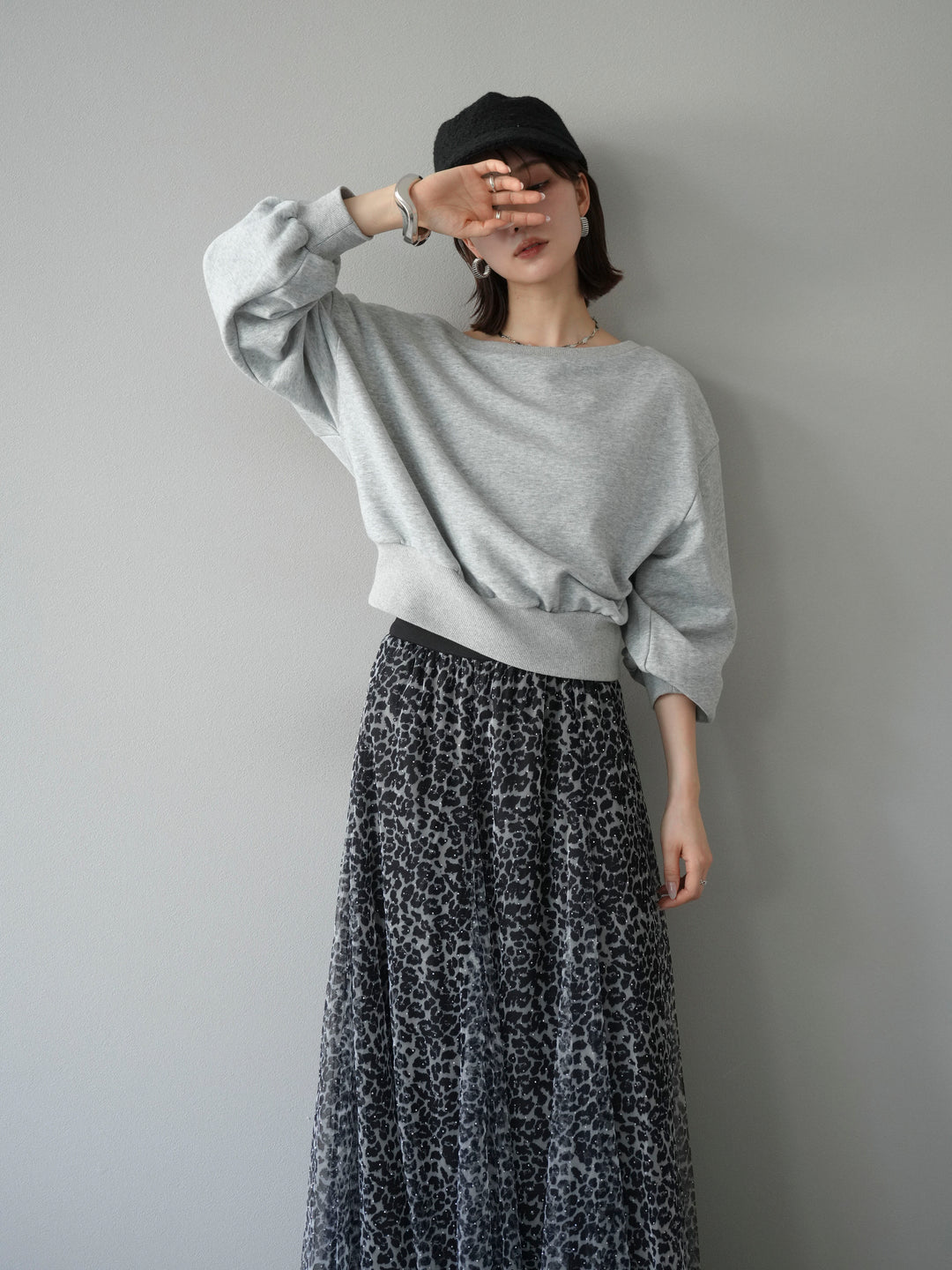 [予約]オフショルスウェットプルオーバー/杢グレー