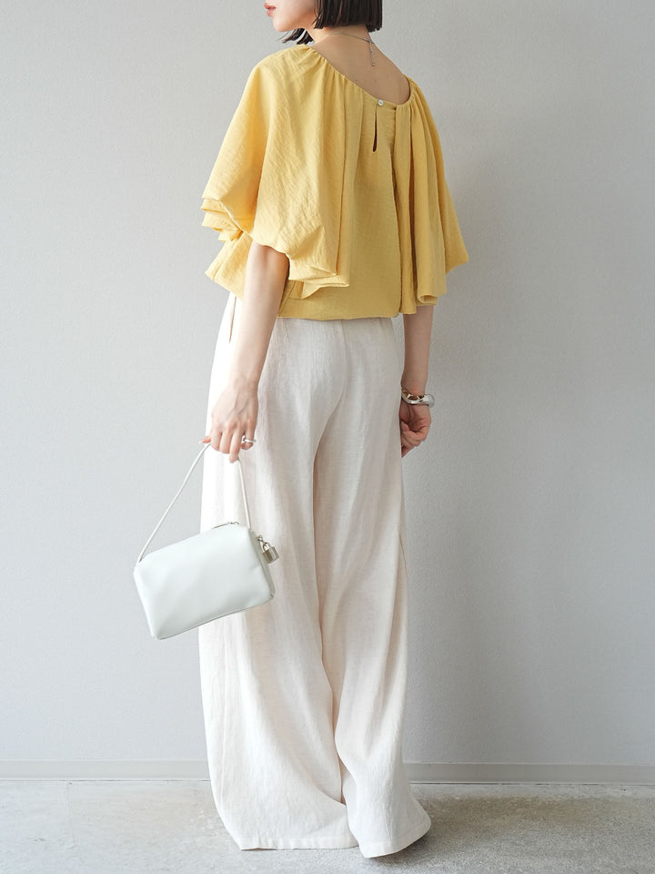 【預購】仿亞麻雙褶設計寬褲/象牙白