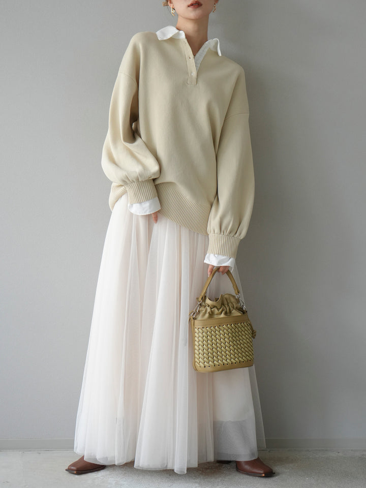 [預購] 領口Polo針織套衫/象牙白