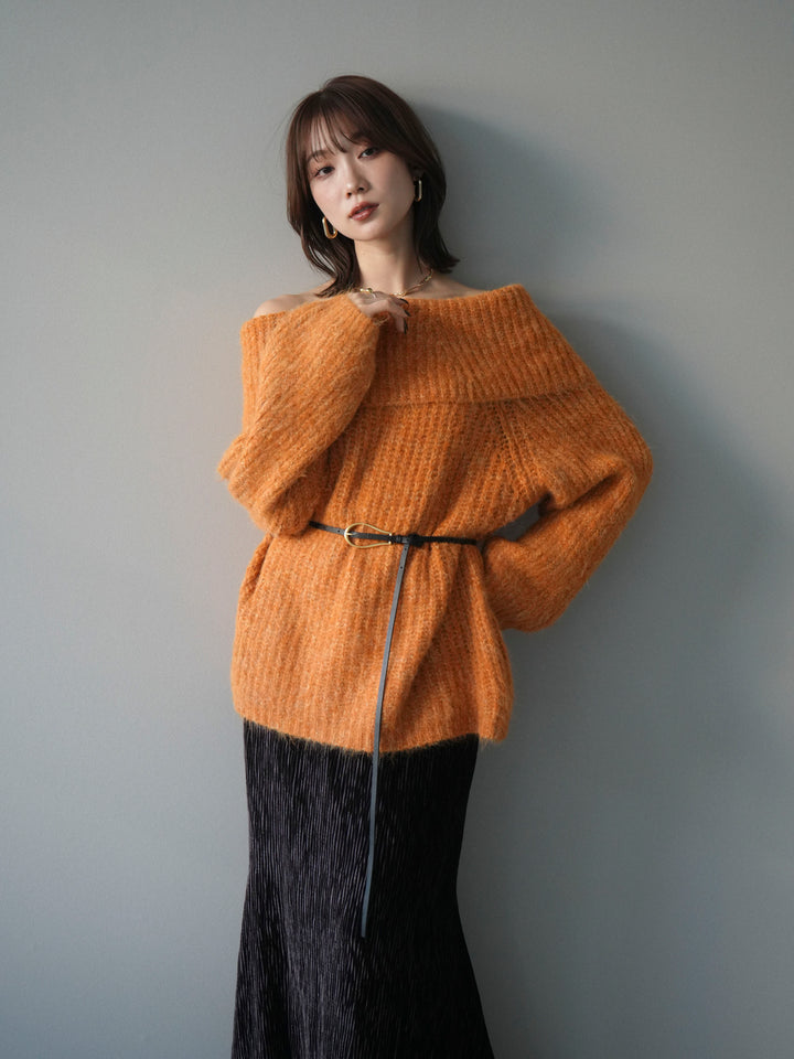 [予約]オフショルミックスニットプルオーバー/orange