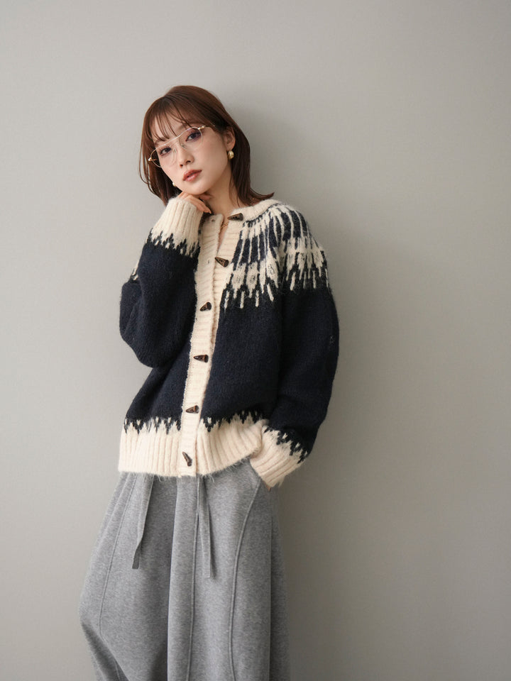[予約]トグルボタン求心柄ニットカーディガン/blue