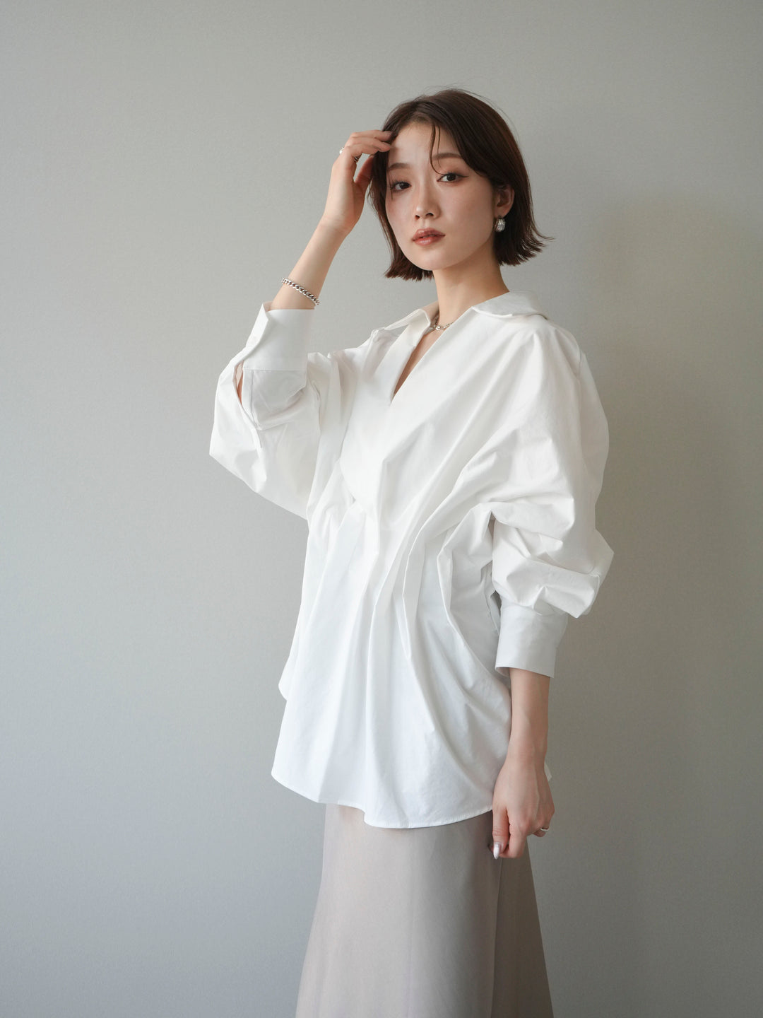 [予約]ウエストギャザースキッパーシャツ/white
