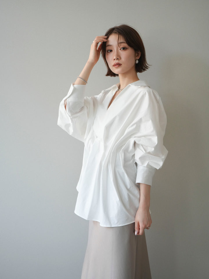 [予約]ウエストギャザースキッパーシャツ/white