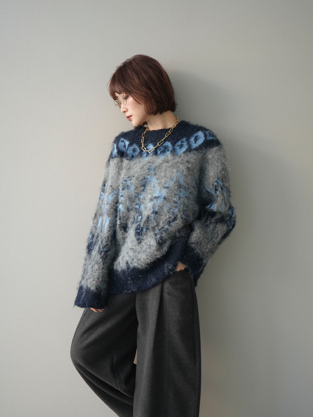 [SET]シャギーニュアンス柄ニットプルオーバー+選べるアクセセット(2set)