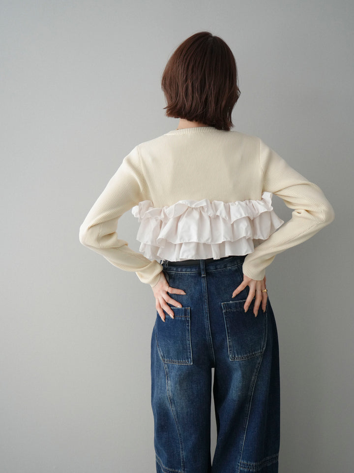 [予約]フリルビスチェドッキングスポンジニットプルオーバー/ivory