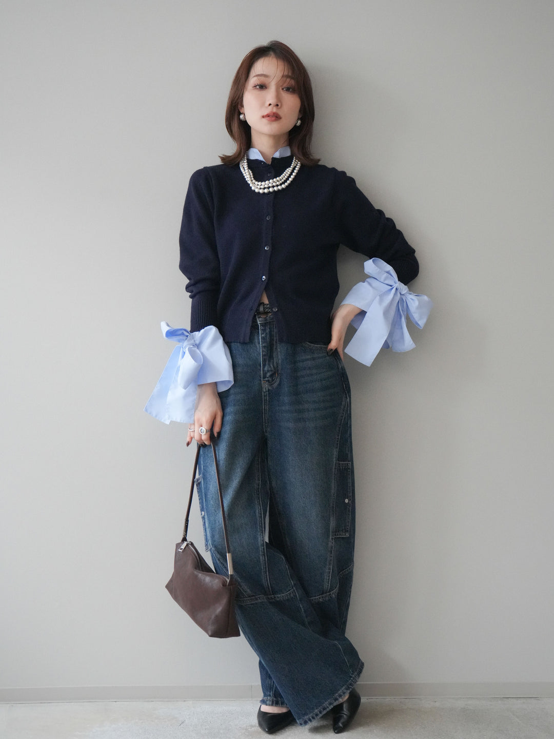 [予約]カーゴデザインコクーンデニムパンツ/navy