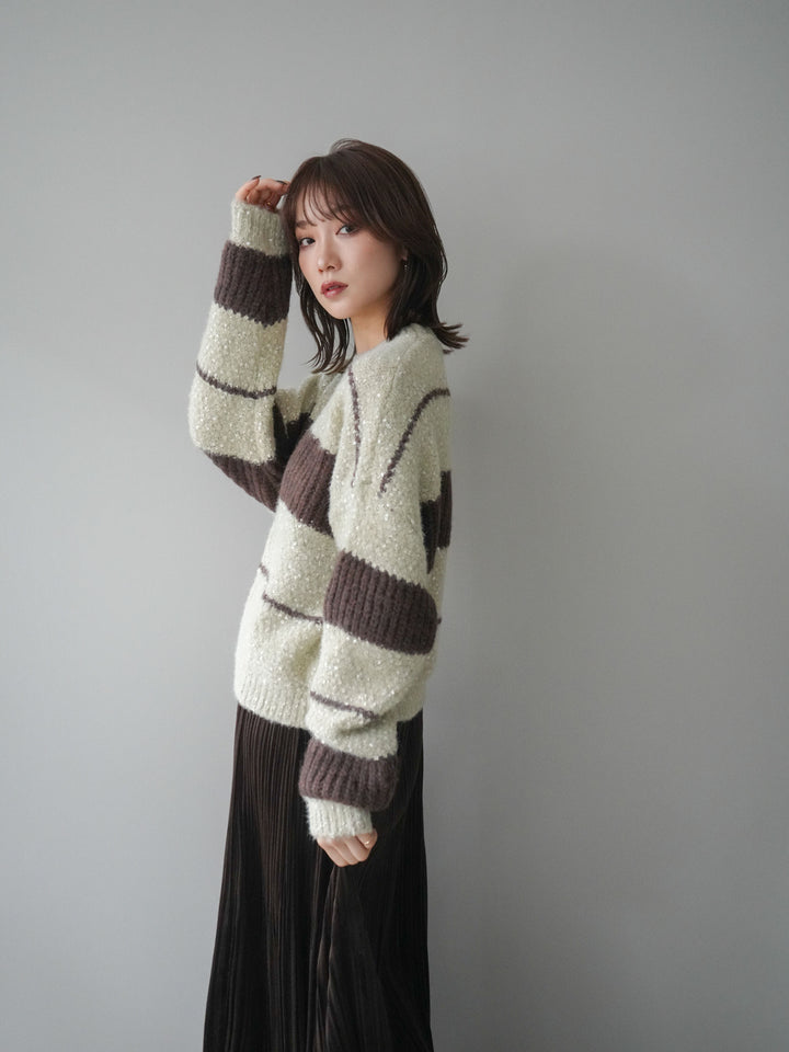 [予約]ネップヤーンボーダーニットプルオーバー/beige