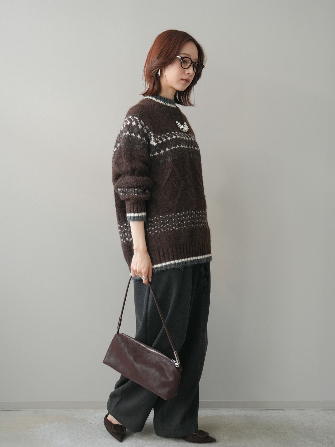 [予約]ベルト付裏起毛センターシームカーブパンツ/charcoal