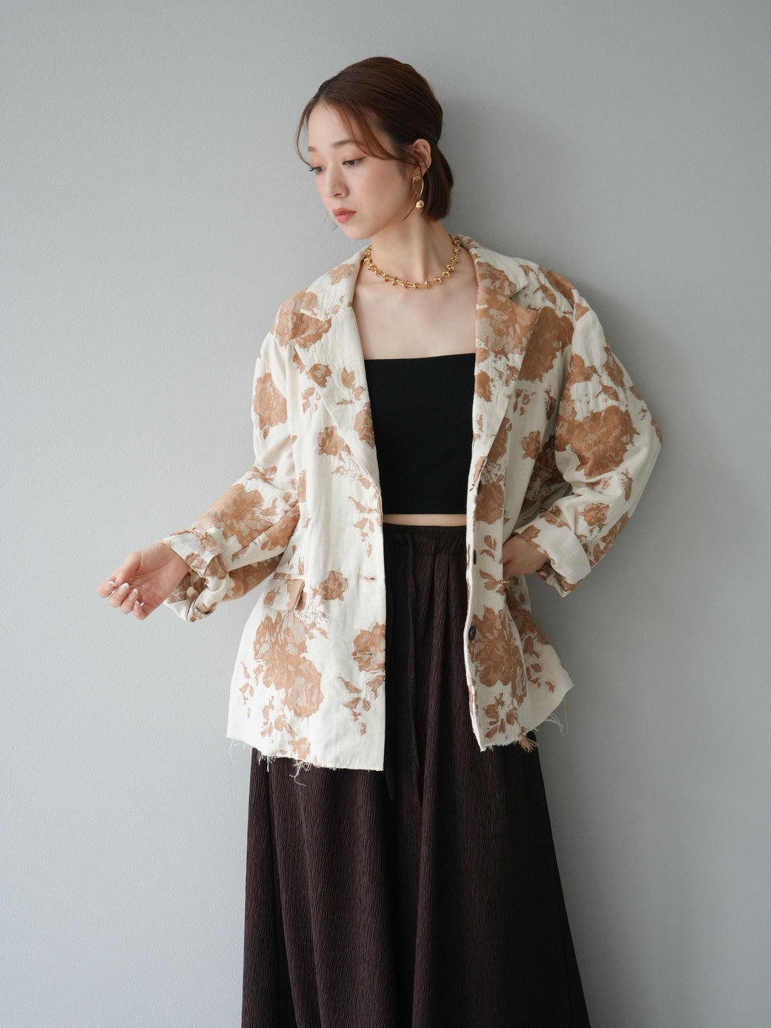 [予約]ジャガードカットオフジャケット/ベージュ