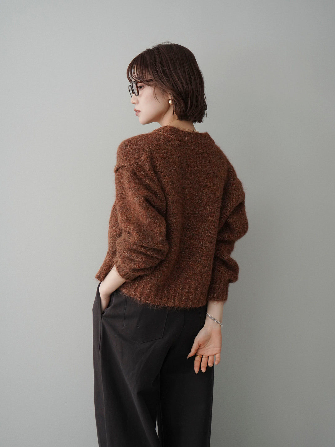 [予約]ミックスヤーンダブルZIPニットカーディガン/brown