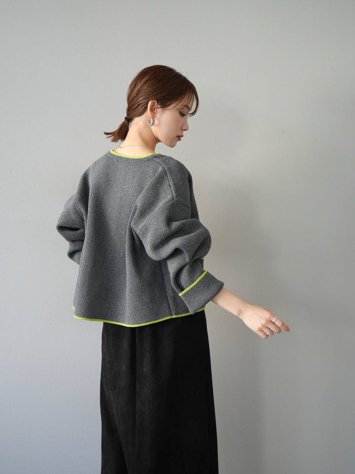 [予約]ポリエステル配色クルーネックカーディガン/チャコール