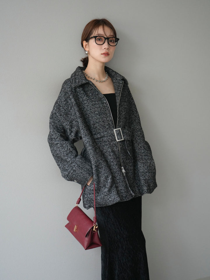 [予約]起毛ツイードベルトぺプラムジャケット/black