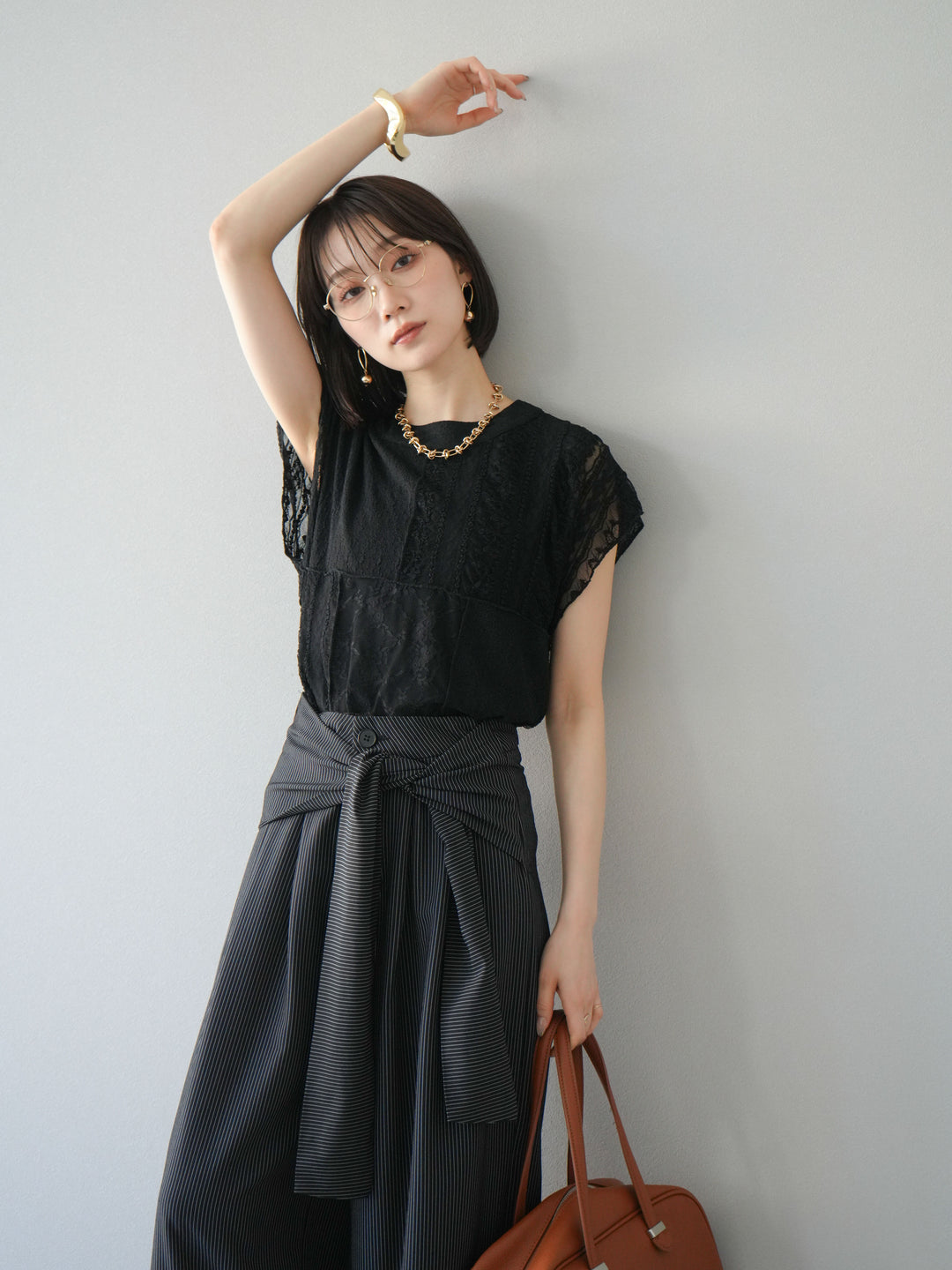 [予約]パッチワークレースフレンチプルオーバー/ブラック