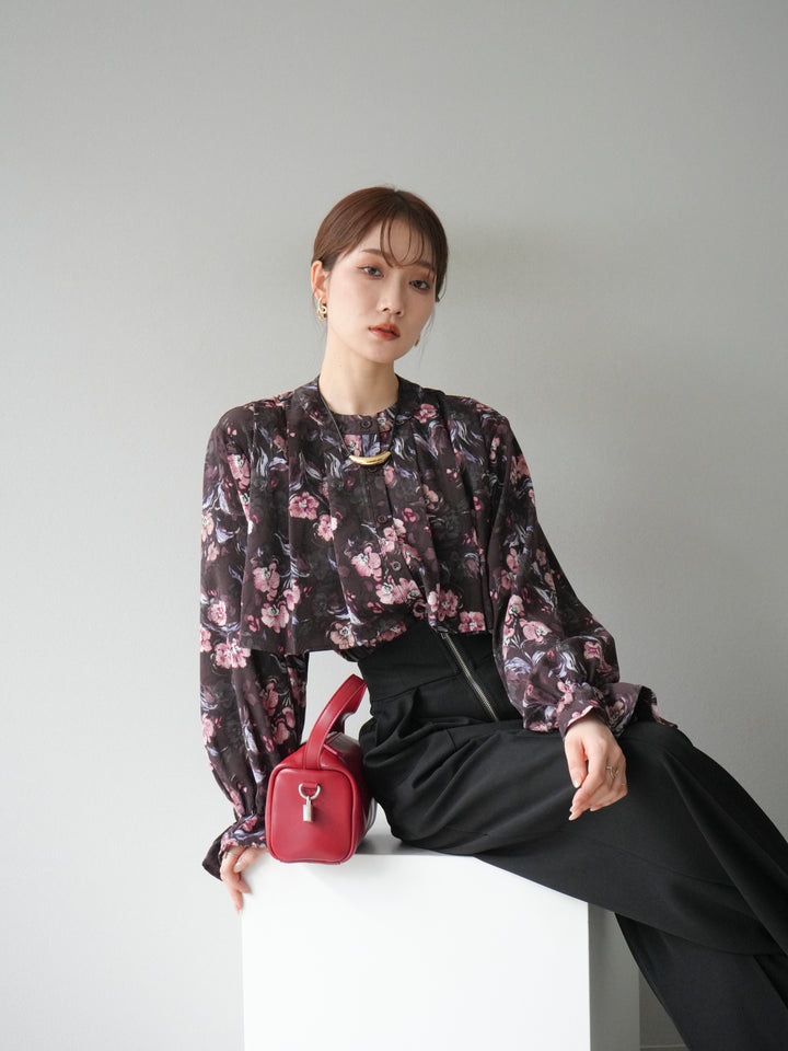 [予約]フラワーフリルブラウス/ブラウン