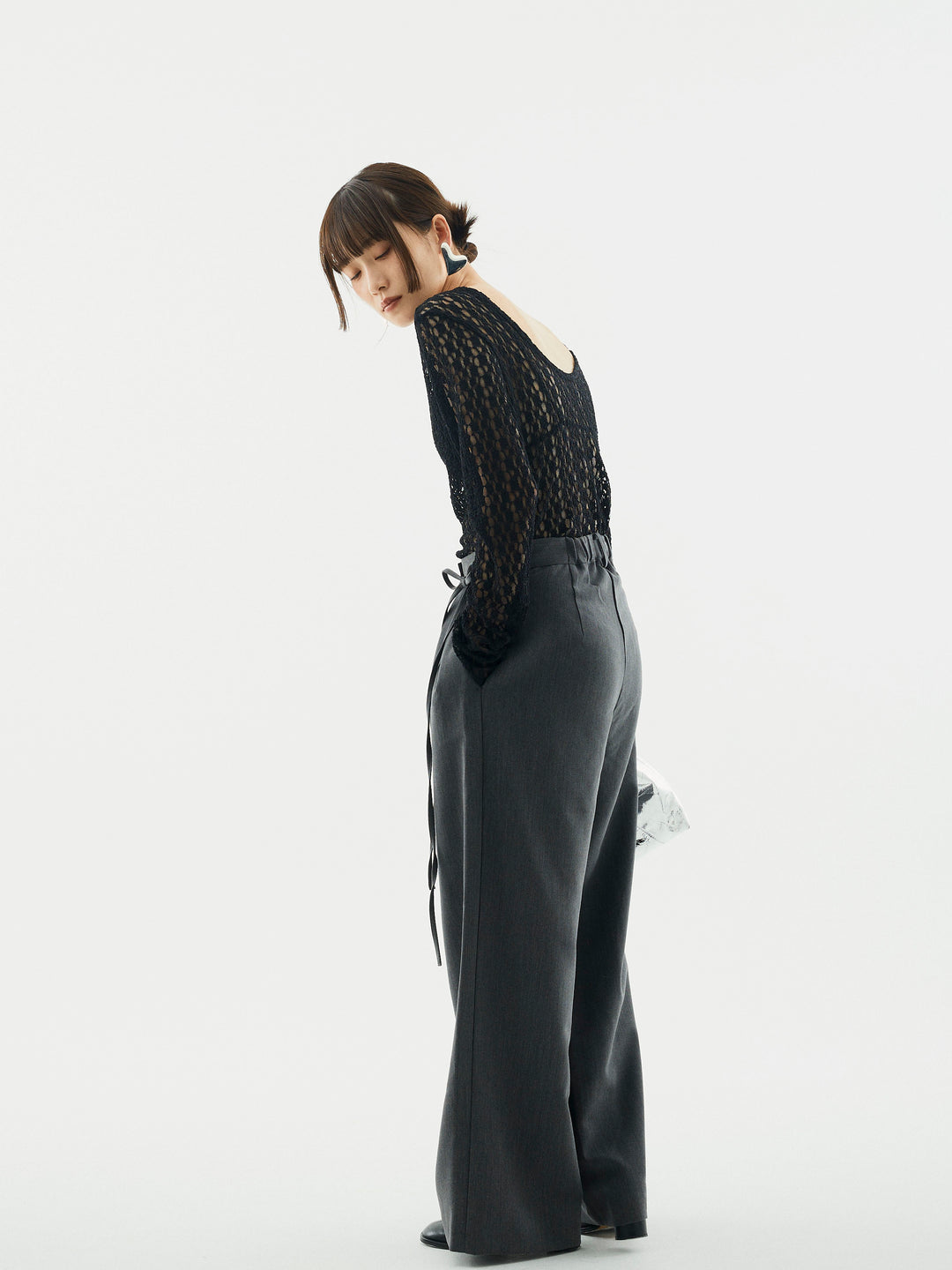 【Allure】[SET]バックラウンドレーストップス+ラップデザインタックワイドパンツ(2set)