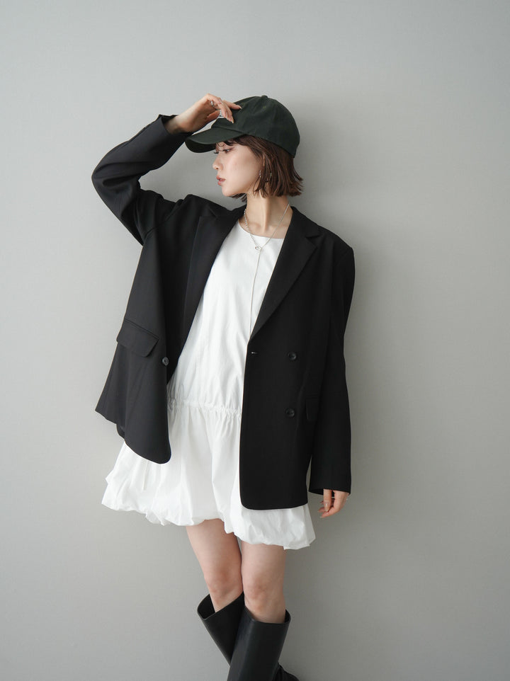 [SET]ノースリバルーンミニワンピース+ダブルブレストオーバージャケット(2set)