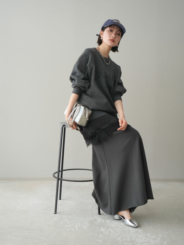 [予約]半ラバープリントロゴスウェットライクニットプルオーバー/mokucharcoal